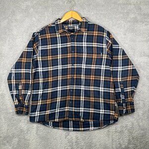 Eddie Bauer Flannel Shirt Button Up Plaid Blue Orange Gold Men's Size XXL